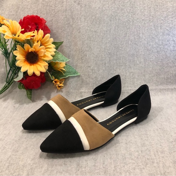 NWOT - Chinese Laundry Black, Tan, White Flats with Pointed Toe - Picture 1 of 16